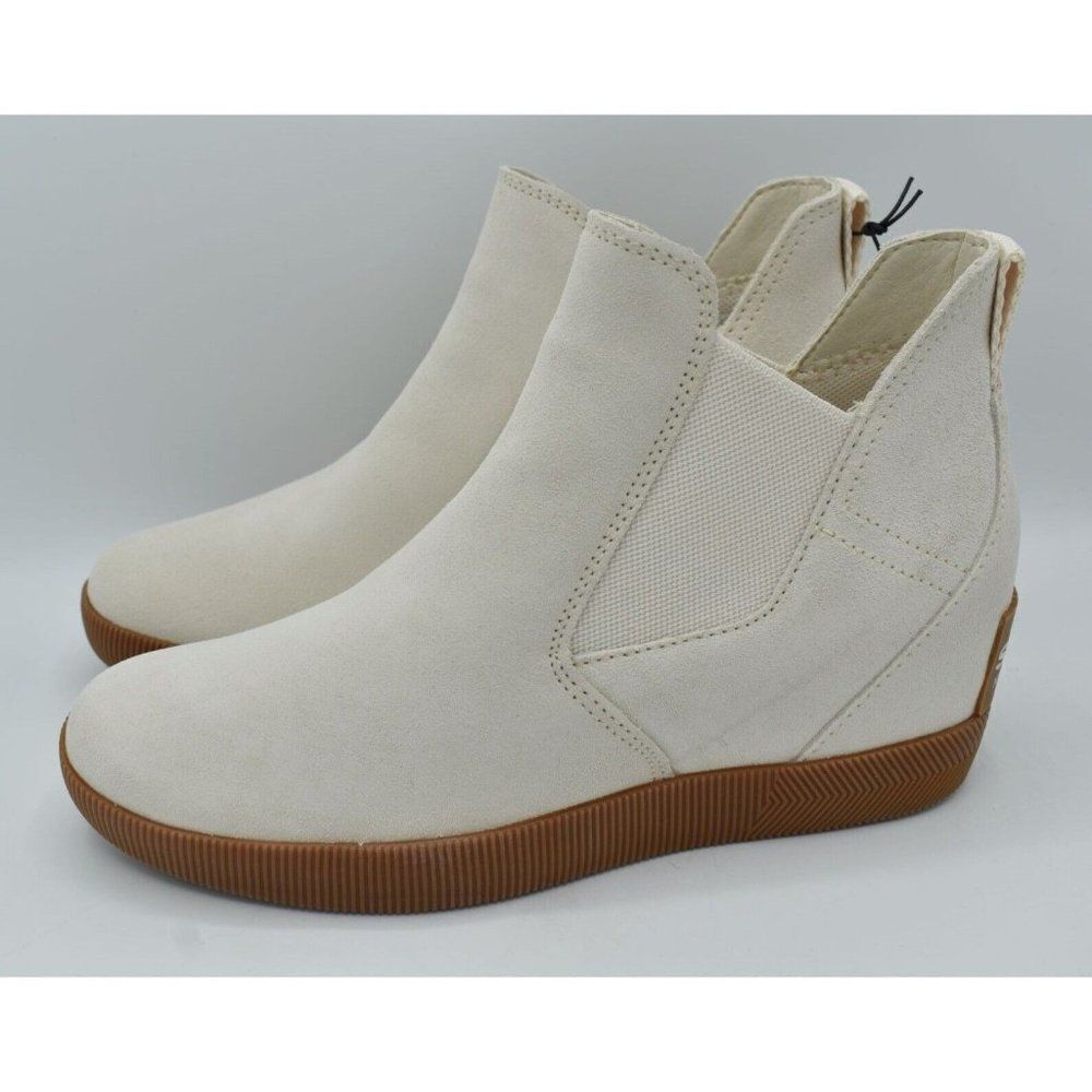 Sorel‎ Womens Size 10 Out N About Slip On Chalk White Suede Wedge Booties Shoes